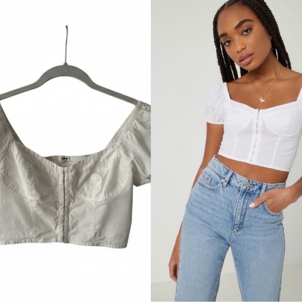 Garage White Corset Puff Sleeve Top - Small - coquette cottagecore milkmaid top